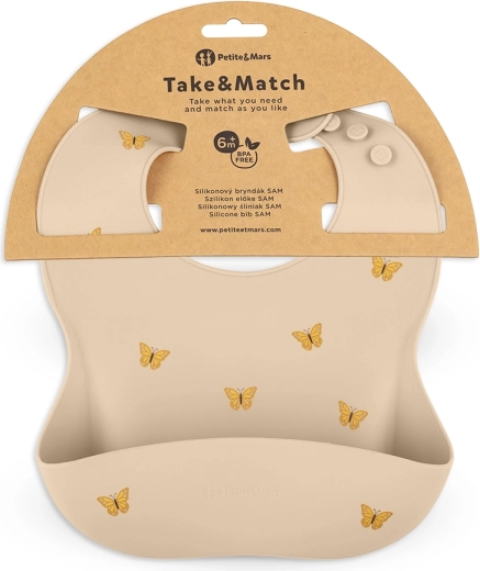 Petite&Mars silikónový podbradník Take&Match sand butterflies 6m+