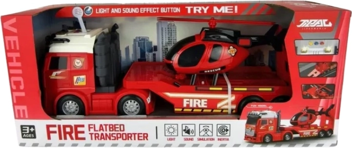 Detská hasičská sada – nákladné auto s žeriavom a helikoptérou