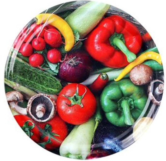 Viečka na zaváracie poháre s motívom zeleniny 82 mm, 10 ks