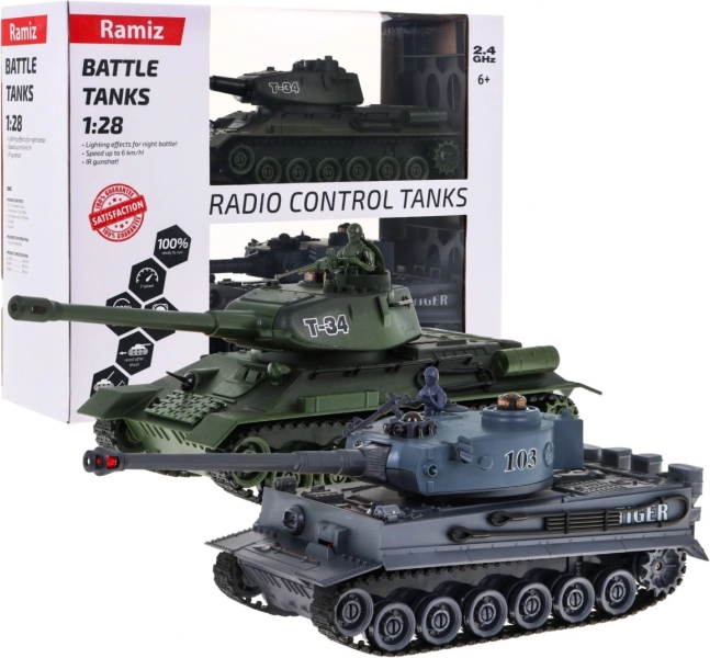 Diaľkovo ovládané tanky T‑134 vs Tiger v mierke 1:28 – bojová sada 2.4 GHz