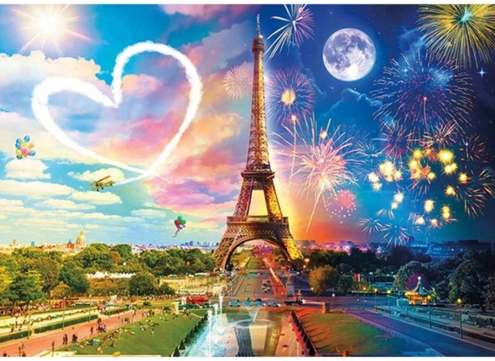 Diamantové maľovanie – Eiffelova veža noc a deň, Paríž 40 × 30 cm