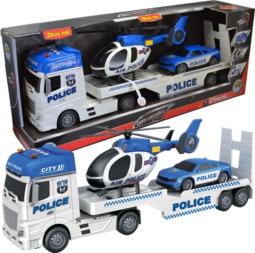 City Service Car policajný ťahač s vrtuľníkom a autom v mierke 1:12