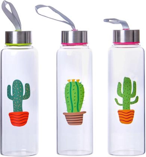 Sklenená fľaša s viečkom 390 ml Kaktus