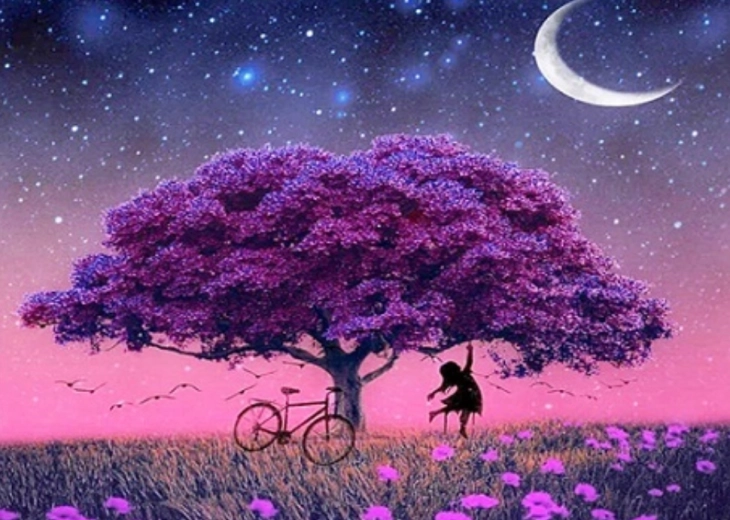 Diamantové maľovanie fialový strom 30 × 40 cm