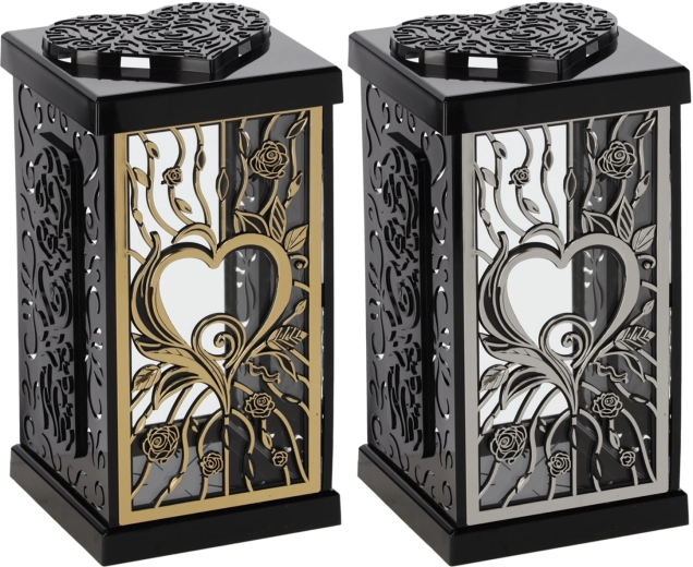 Lampáš 30 cm s veľkou ružou, čierno‑strieborný / čierno‑zlatý