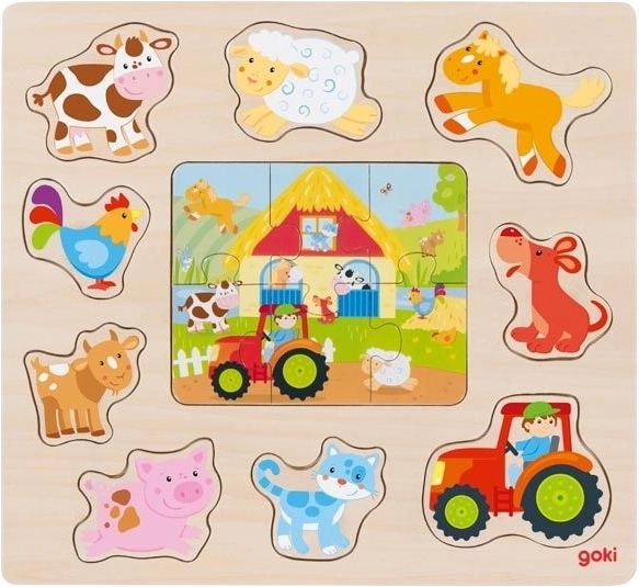 Goki drevená vkladačka a puzzle Zvieratká z farmy