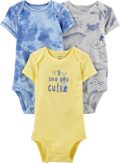 Detské body Carter’s s krátkym rukávom Blue Ocean, 3 ks, pre chlapca (3 mesiace)