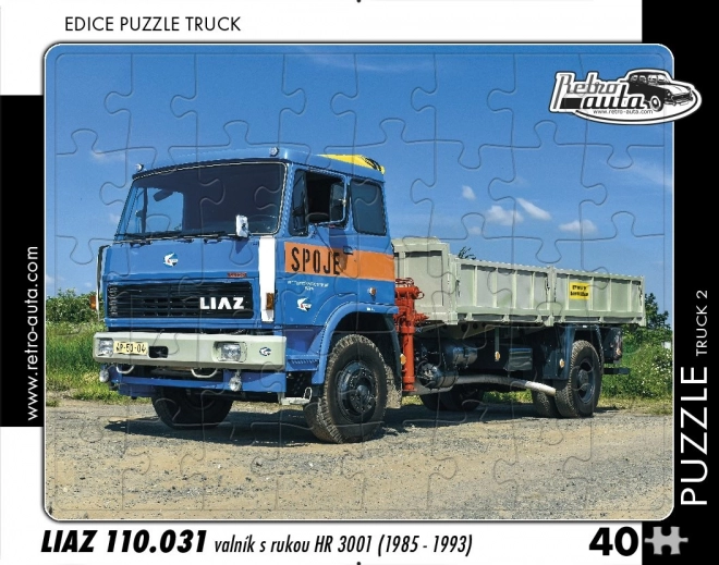 Puzzle Retro Autá – nákladné vozidlo LIAZ valník s hydraulickou rukou, 40 dielikov