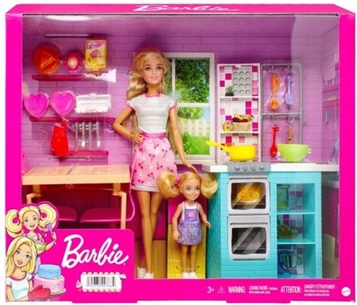 Barbie a Chelsea sada na spoločné pečenie s kuchynkou a jedálenským stolíkom