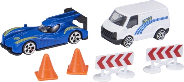 TEAMSTERZ RAPID RACERS – pretekárska sada: autíčko a podporná dodávka s kužeľmi a zábranami
