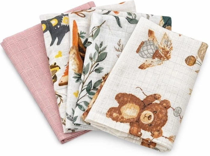 Bavlnené plienky s potlačou NEW BABY 60 × 80 cm, dievčenské, 5 ks