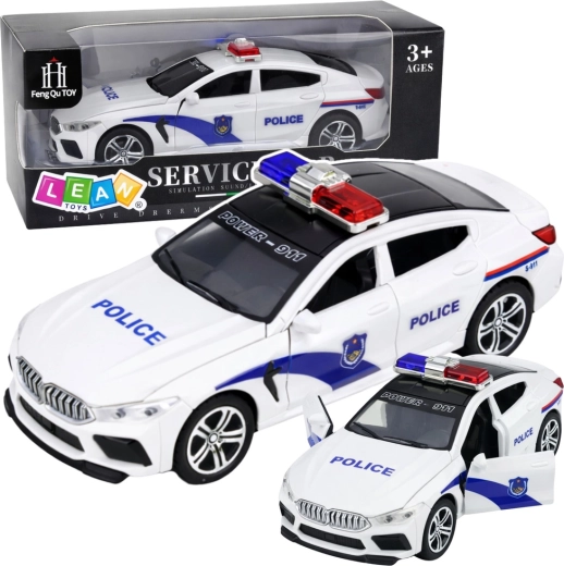 Policajné auto so svetlami a zvukmi, otváracie dvere, biele