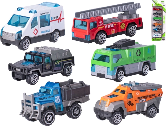 Sada kovových autíčok mix 6 ks (6,5–7,5 cm) v darčekovej krabičke