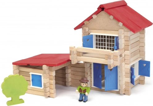 Jeujura Drevená stavebnica 140 dielov Domček
