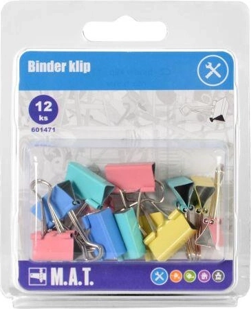 Kancelárske klipy Binder – mix farieb, 12 ks