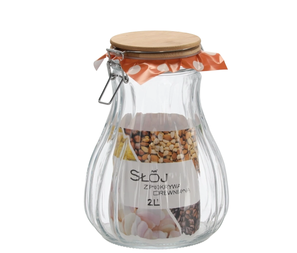Sklenená nádoba 2 l s dreveným viečkom