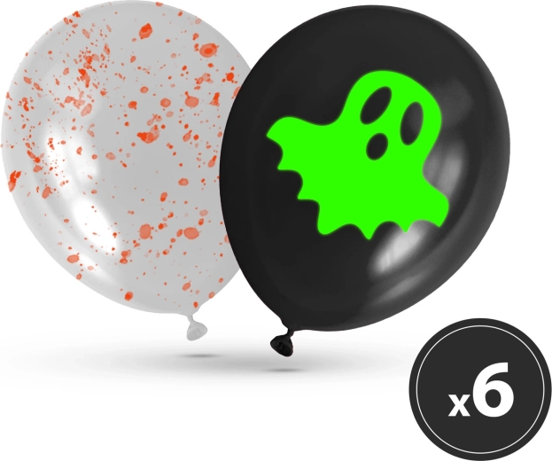 Súprava fosforeskujúcich halloweenských balónov, 6 ks