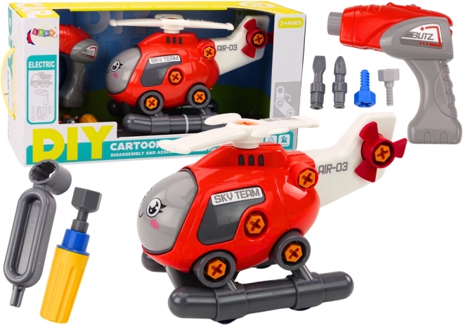 Skrutkovací vrtuľník pre deti na montáž – červený