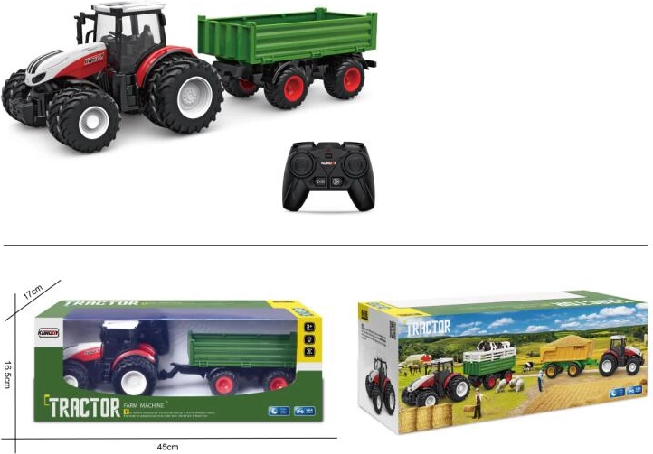 Diaľkovo ovládaný traktor s prívesom a svetlami