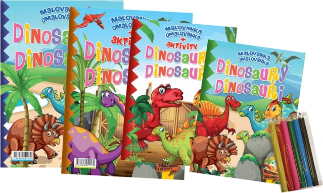 maľovanky a aktivity dinosaury s pastelkami