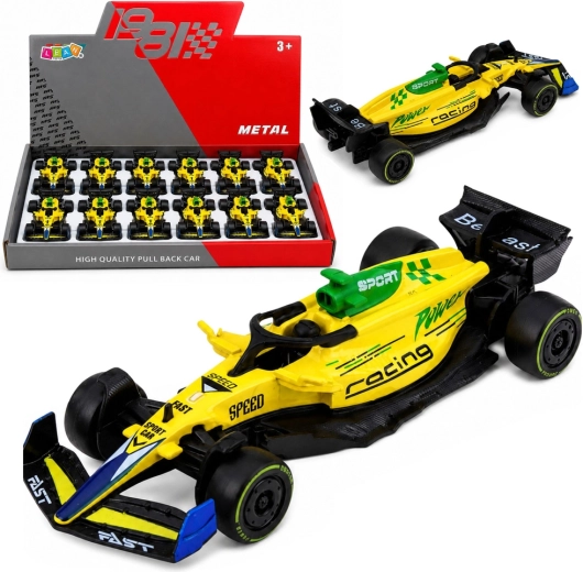 Kovové pretekárske auto formule Pull Back 1:43 žlté