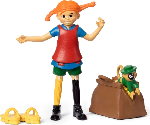 Figúrka Pippi Dlhá pančucha – hracia sada s opičkou a kufríkom