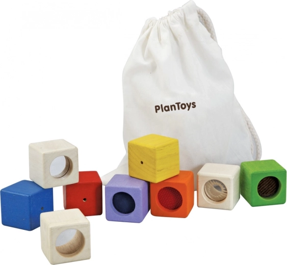 Plan Toys zmyslové kocky – sada 9 ks