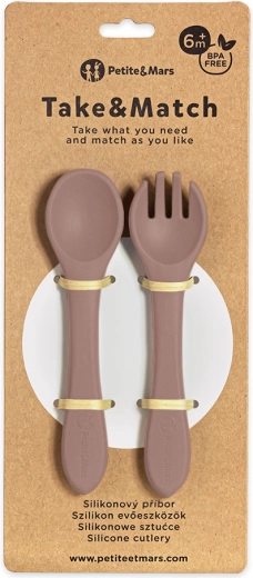Petite&Mars silikónový príbor take&match velvet latte 6m+