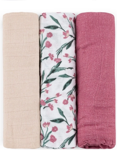 Bambusové mušelínové plienky Petite&Mars Moussy pink meadow 68 × 68 cm (3 ks)