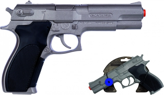 Policajná pištoľ strieborná matná kovová 8 rán