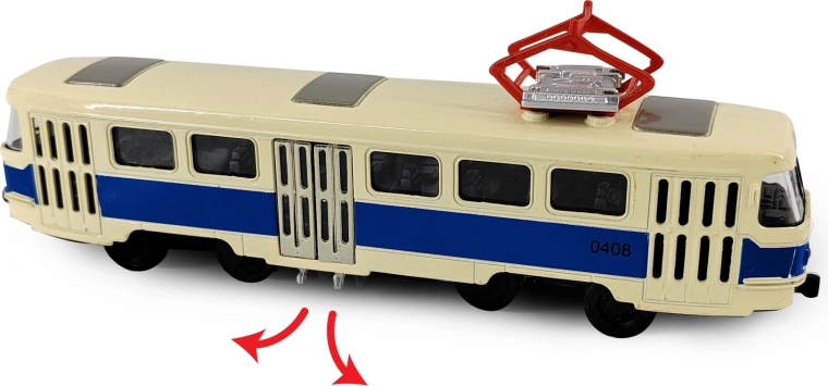 Kovová retro električka T3 modrá 16 cm