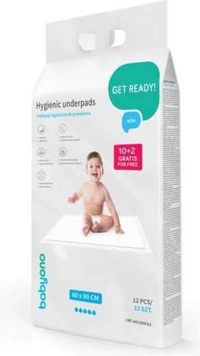 Jednorazové prebaľovacie podložky BABYONO 60 × 90 cm, 12 ks