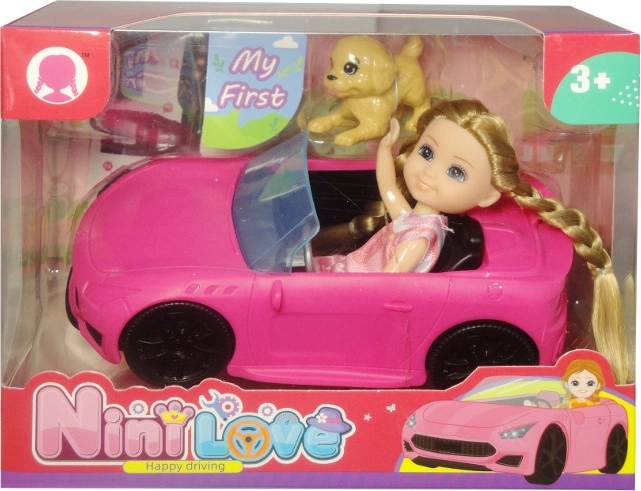 Mini bábika so psíkom v kabriolete
