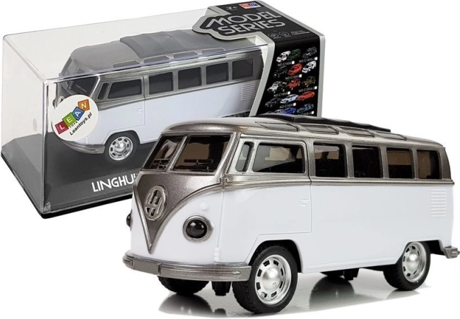 Autobus na zotrvačník s batériovým osvetlením a zvukmi – biely