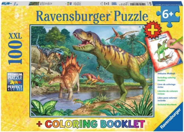 Puzzle praveký svet dinosaurov XXL 100 dielikov + omaľovánky RAVENSBURGER