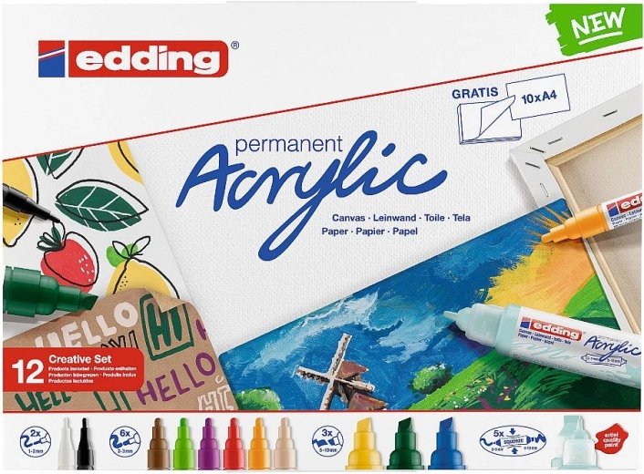 Akrylové popisovače Edding Creative – sada 12 farieb