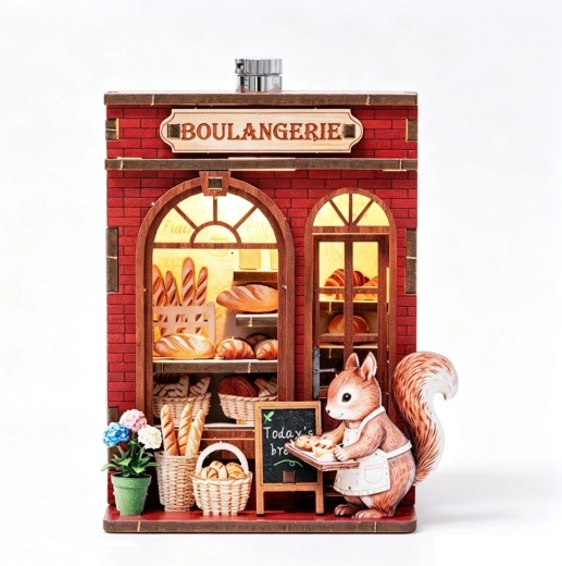 2Kids Toys 3D drevená skladačka DIY magnet veveričkina pekáreň