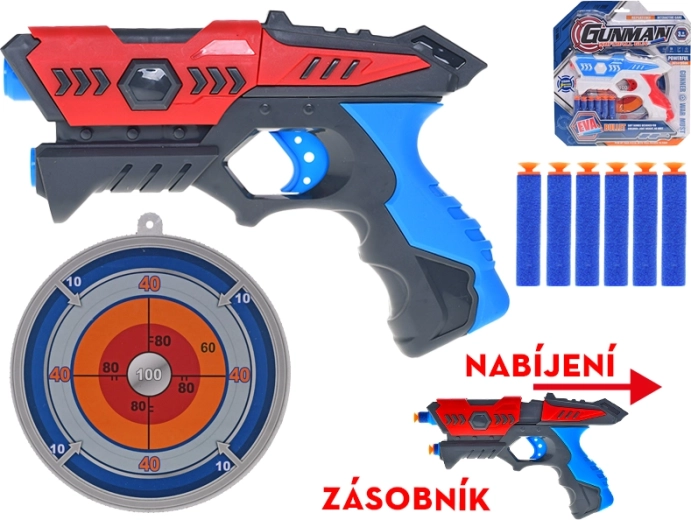 Pistola na penové náboje s terčom a počítadlom