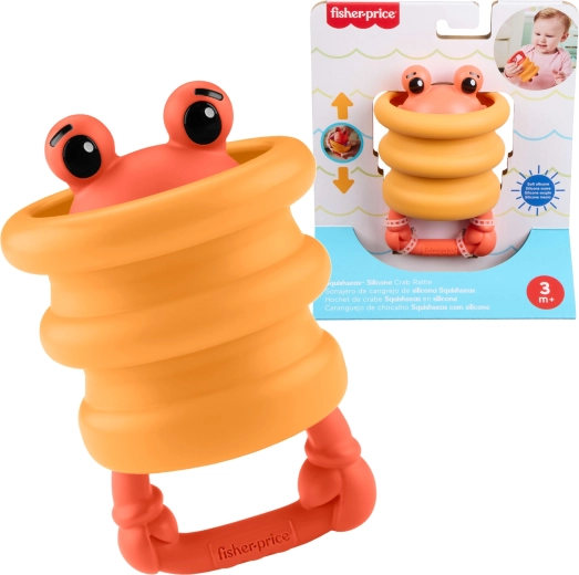 Fisher-Price Squishees krab – silikónová senzorická hrkálka a hryzátko pre bábätká