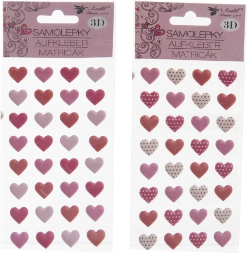 Samolepky srdce 3D – 32 ks, hárok 10 × 22 cm (2 varianty)