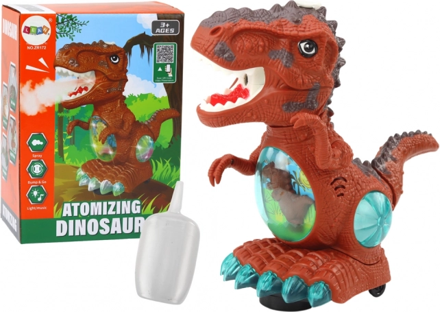 Tancujúci hnedý dinosaurus so senzorom prekážok, svetelnými a zvukovými efektmi