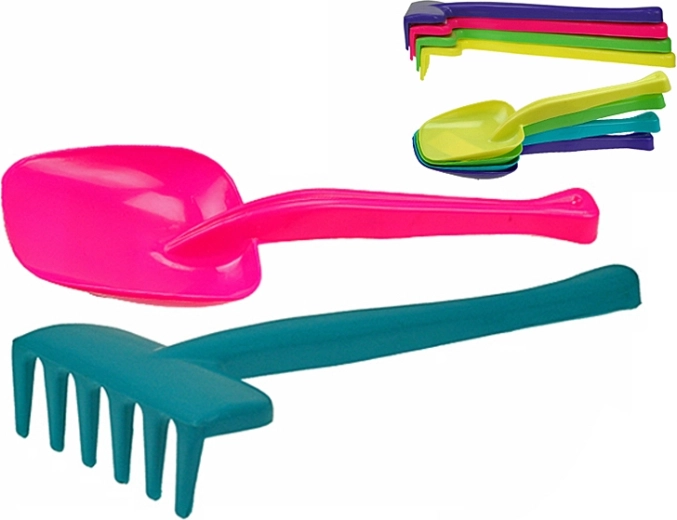 Detská lopatka a hrable 30 cm – sada 20 ks v piatich farbách