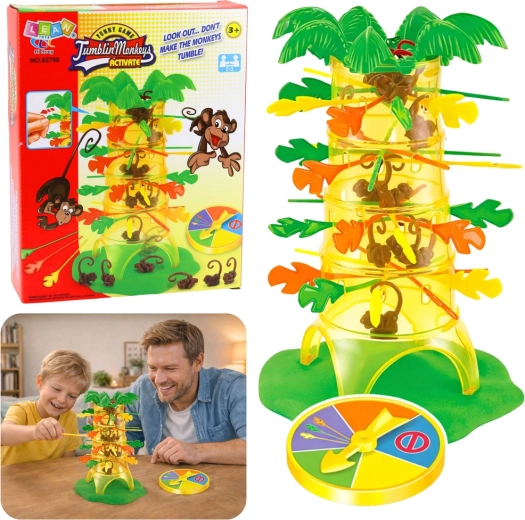 Rodinná zručnostná hra Padajúce opičky s palmou a kolesom šťastia