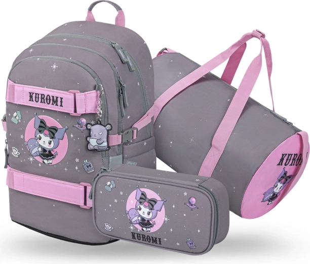 Baagl set 3 Skate Kuromi Grey – školský batoh, peračník a športová taška (GRS)