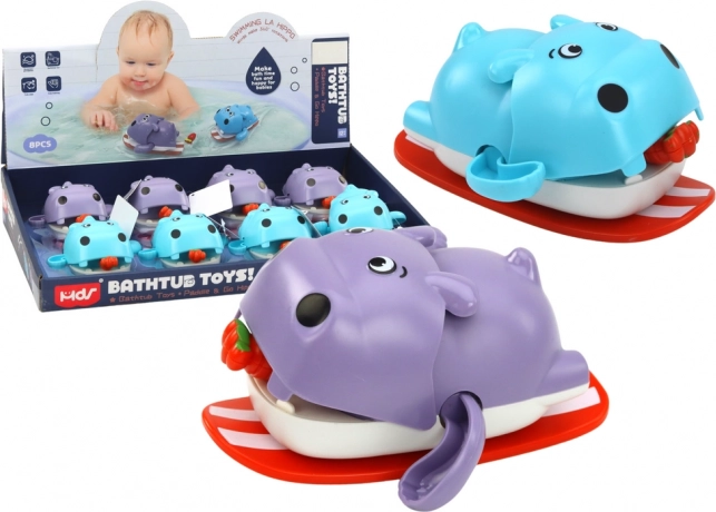Natahovacia kúpace hračka – plávajúci hroch na doske