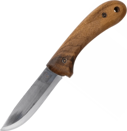 Bushcraft nôž z uhlíkovej ocele s rukoväťou z orechového dreva a koženým puzdrom