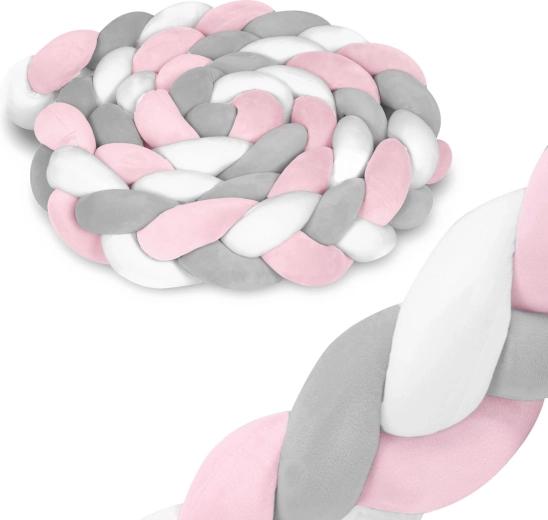 Pletený mantinel do postieľky 3 m ružovo‑sivý