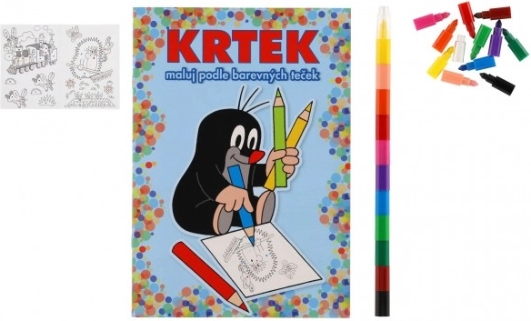 Omaľovánky KRTKO A5 maľuj podľa farebných bodiek s voskovkami, 11 ks v sáčku