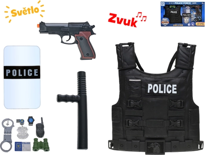 Policajný herný set s vestou a svetelnou pištoľou 24 cm