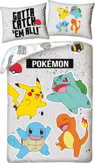 Detské posteľné obliečky Pokémon sivé 140 × 200 cm